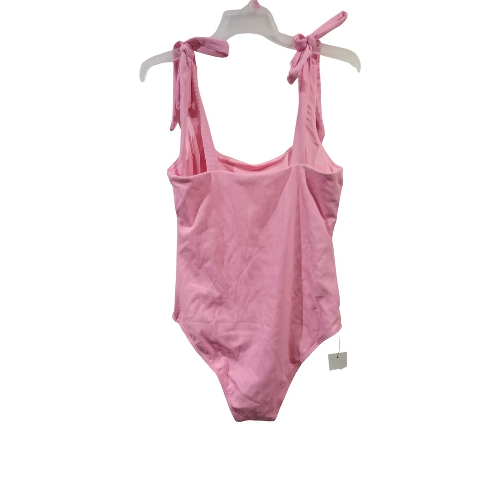 Womens One Piece Swimsuit Ribbed Tie Shoulder Pink M5B323FSOL L - Picture 3 of 6